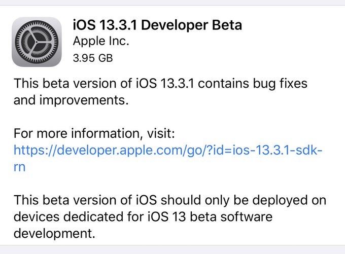 苹果iOS13.3.1开发者预览版图片1